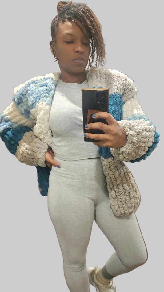 Mid length mix color Cardigan